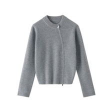 山羊绒女开衫圆领侧拉链秋冬新厚款时尚百搭长袖羊毛针织毛衣外套