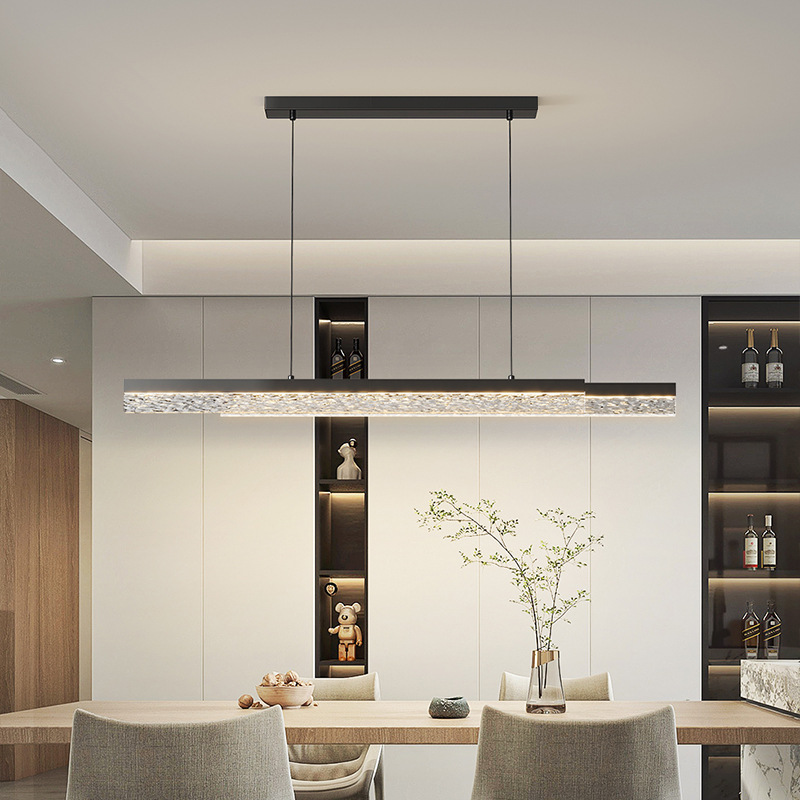 Lámpara de comedor, candelabro, estilo antiguo, color nogal, lámpara de mesa de comedor de tira larga, lámpara de barra de protección ocular de grietas de hielo minimalista italiana