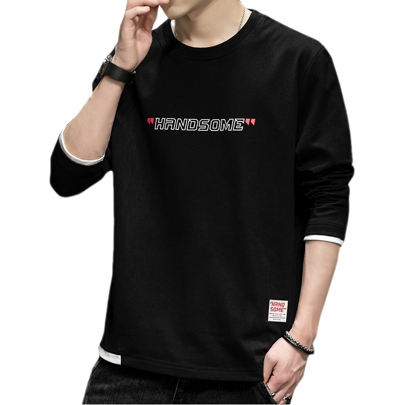 Camiseta de manga larga para hombre 2024 primavera y otoño nuevo suéter de algodón de marca de moda con ropa interior camisa de fondo de hombre de gran tamaño