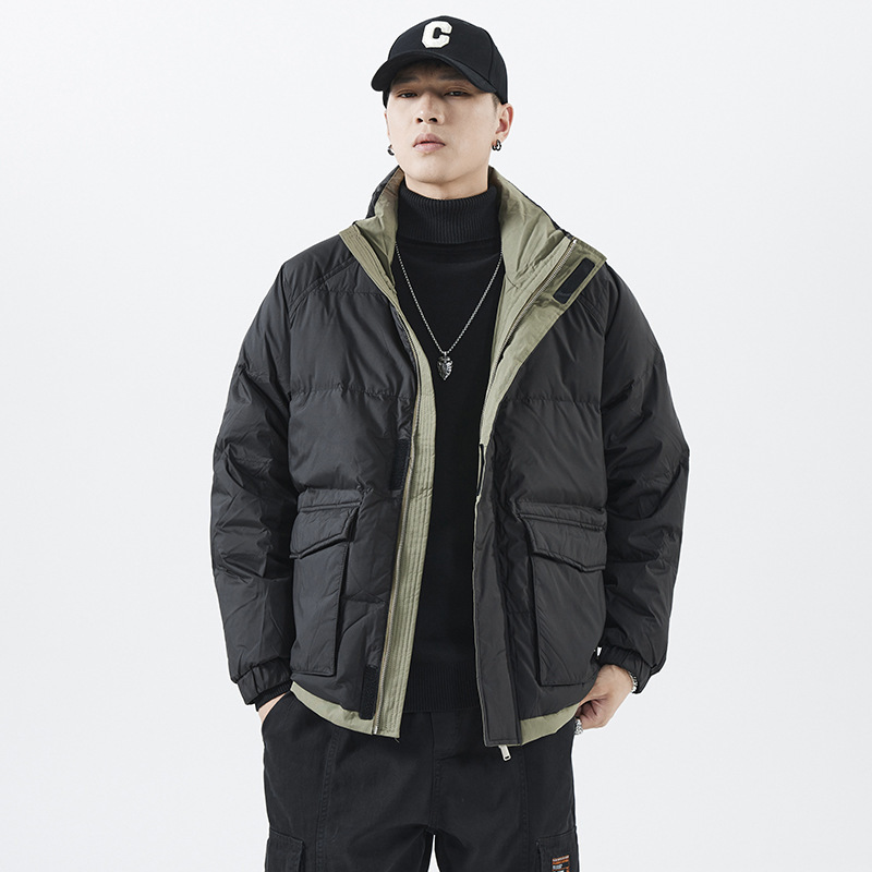 美式冬季新款90%羽绒服男士宽松大码立领加厚保暖面包服情侣外套