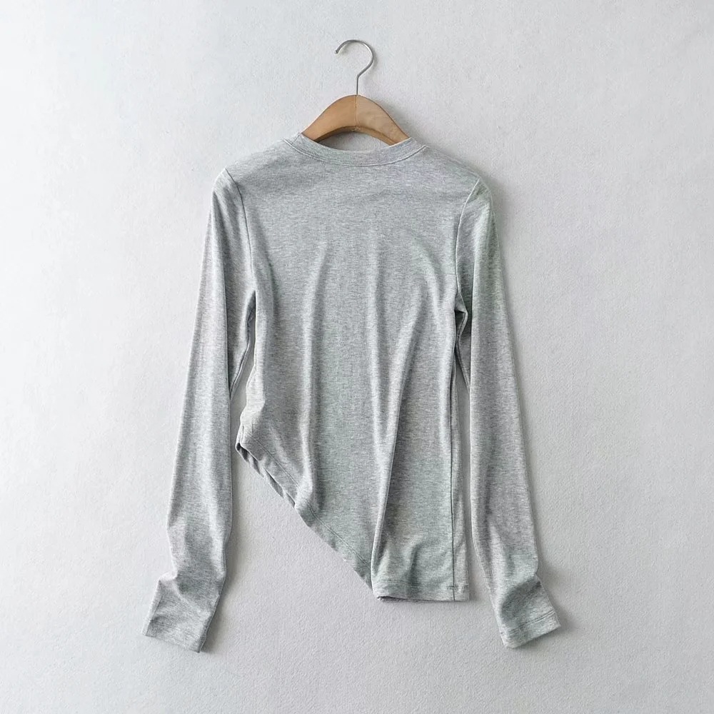 irregular round neck loose long-sleeved T-shirt   NSAC38407