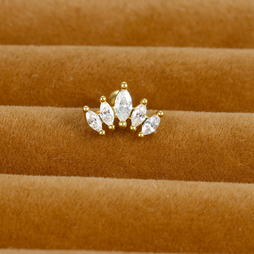 3g Weight Zircon Inlay Material Ear Studs Classification 1 Piece Quantity Daily, Street Occasion Stainless Steel Material Star, Heart Shape, Crown Pattern Women's Gender Plating, Inlay Design Simple Style Style 1 Piece Simple Style Star Heart Shape Crown Plating Inlay Stainless Steel Zircon Ear Studs 9