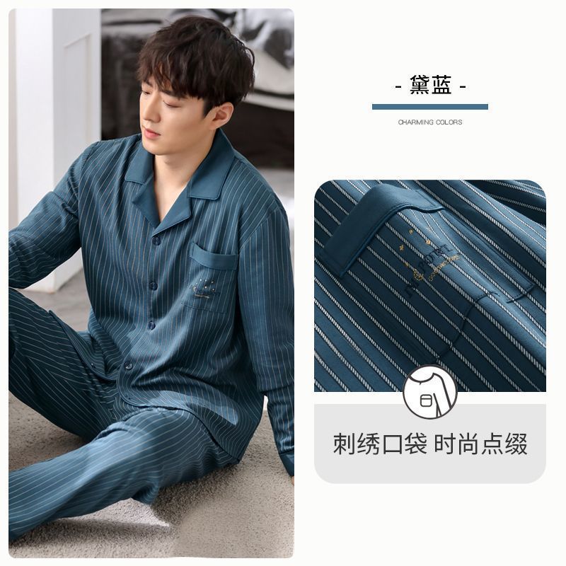 Nuevos pijamas de algodón para hombres primavera y otoño ropa de hogar de manga larga para hombres cuatro temporadas