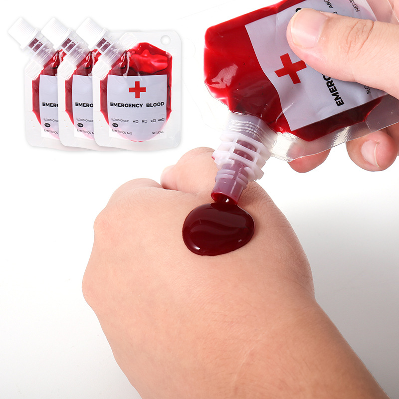 Halloween sangre falsa bolsa de sangre cos props vampiros zombis sangre plasma realista props vomitar sangre