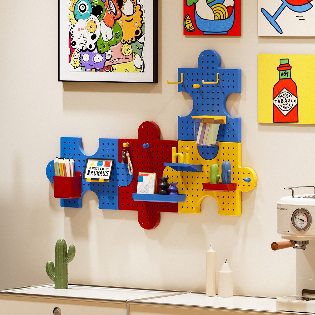 No-Drill Puzzle Wall Exquisite Storage Board Wall Creative Children's Desk Study Desk Pegboard Shelf