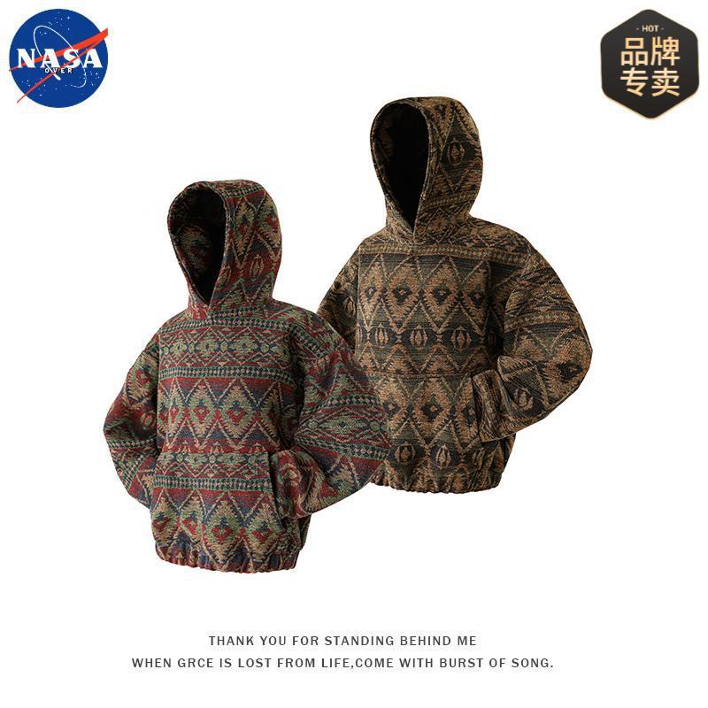 NASA品牌高级感轻奢大口袋毛呢连帽卫衣男士潮牌宽松设计感外套潮|undefined