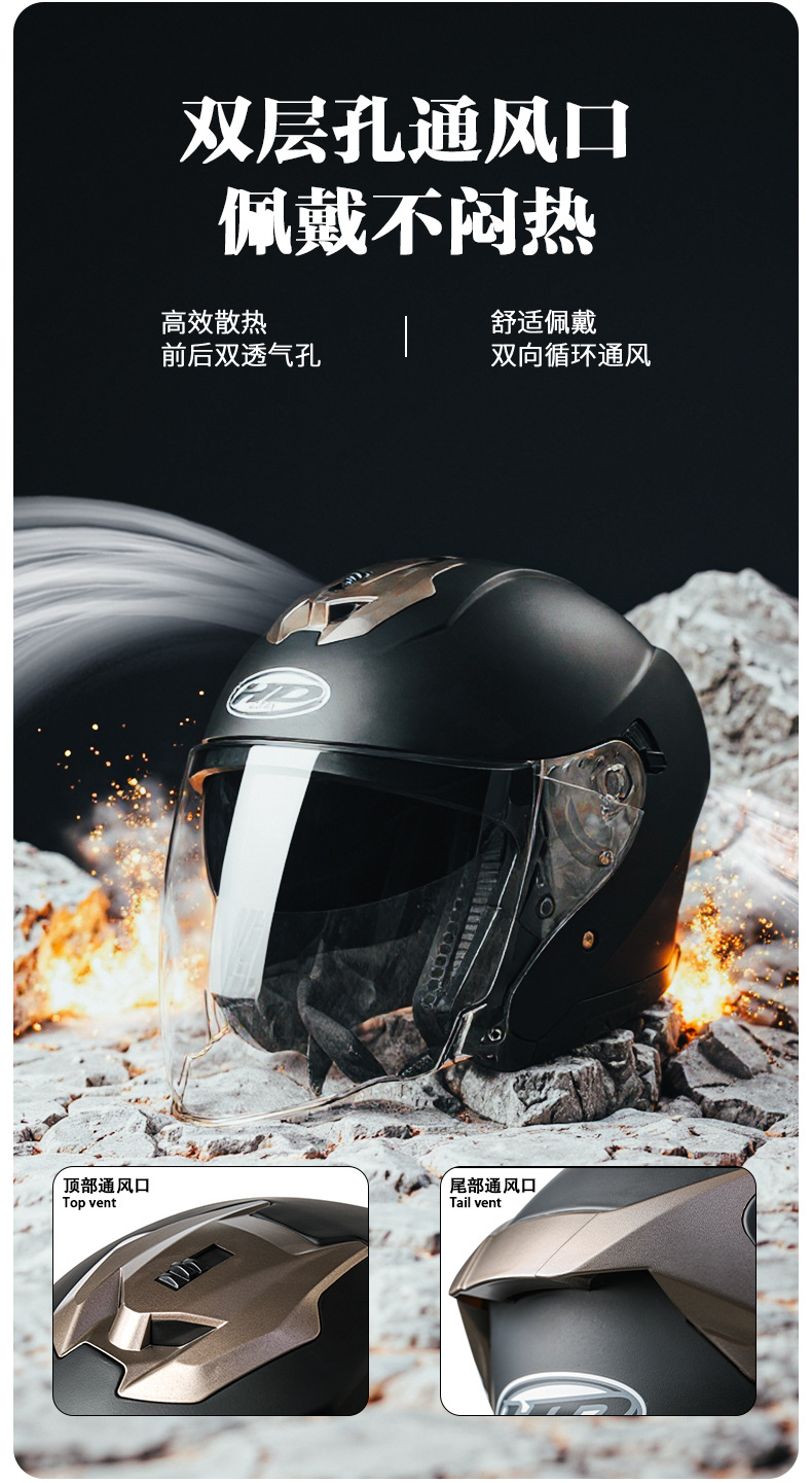 Huadun Electric Motorcycle Helmet for Men and Women, Dual-Lens Half Helmet, Safety Helmet, Warm Motorcycle and Electric Vehicle Helmet