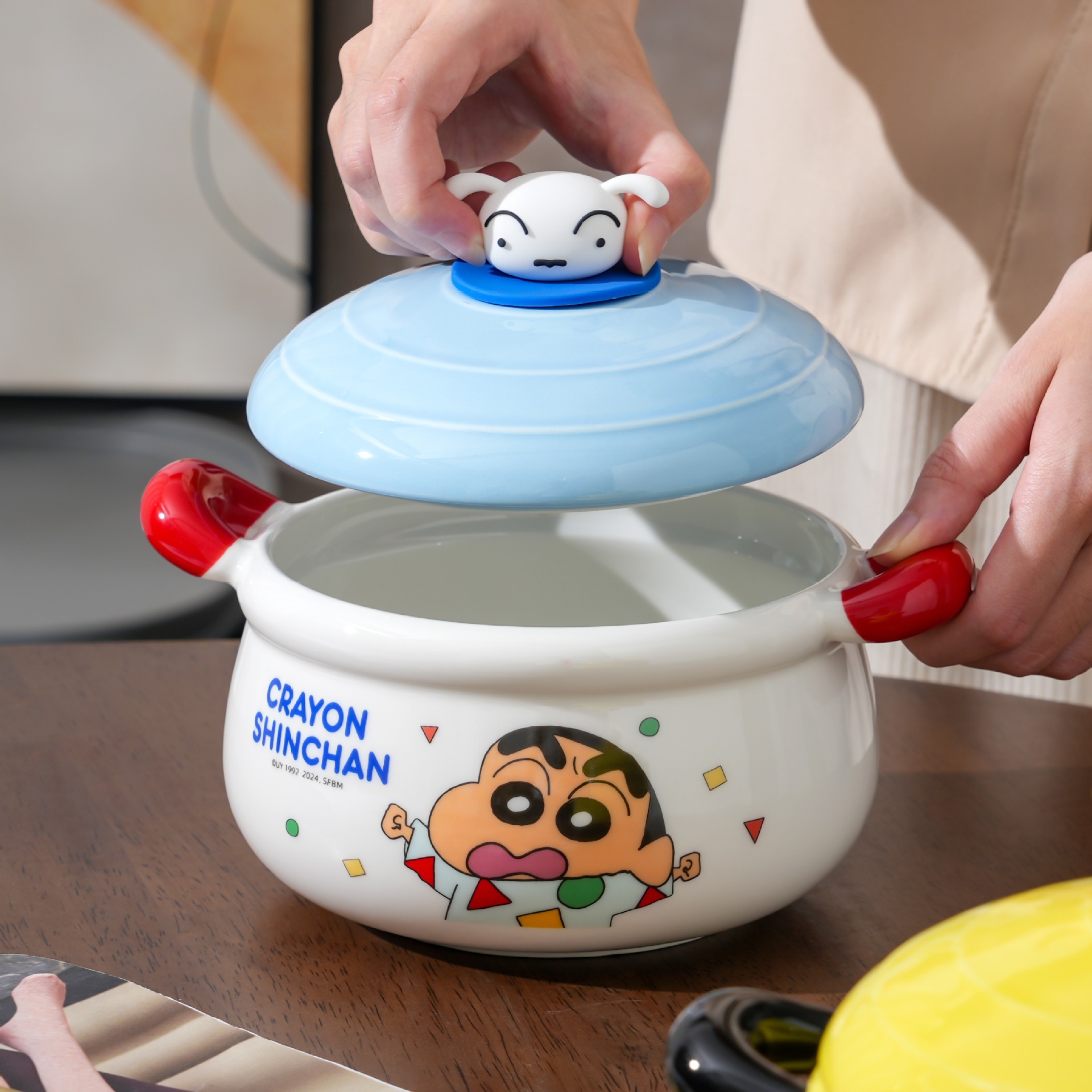 Lápiz pequeño nuevo bol de fideos de doble oreja con cubierta dormitorio de estudiantes muñeca doméstica tazón de sopa de cerámica de alto valor de cara regalo de mano