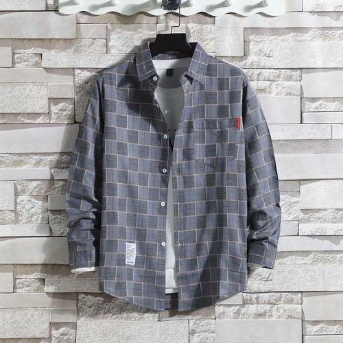 Men's Grid Shirt, Long Sleeve, Hong Kong Style, Autumn Couple Student Youth Korean Version Loose Shirt and Outerwear