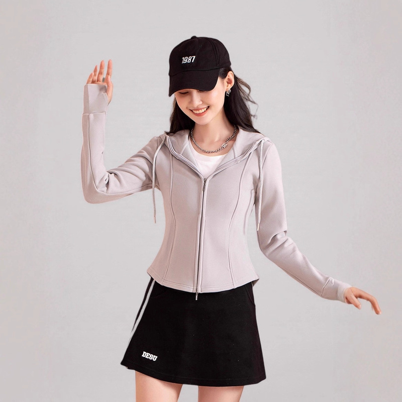 Hooded Sweatshirt for Women, Autumn and Winter 2025 New Style, Petite Size, Sporty Casual, Fleece-Lined Cardigan Top, Long-Sleeved Jacket, Short Style