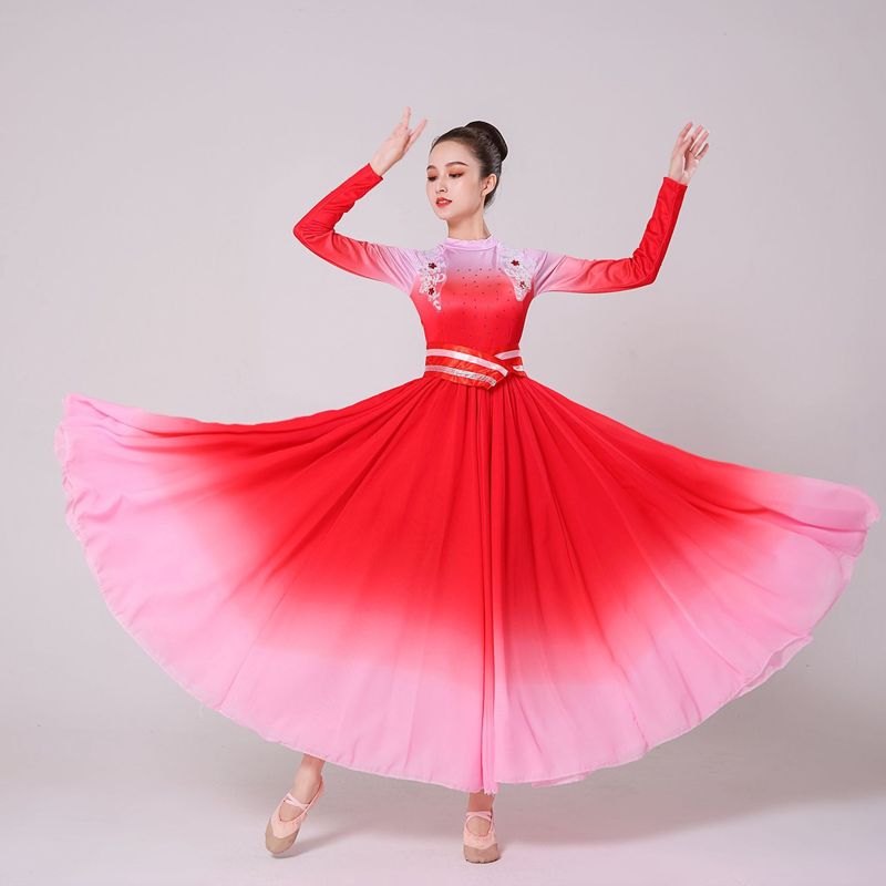新しい中国のモダンなスイングスカートダンスパフォーマンス衣装、雰囲気のあるオープニング、舞踊、歌、ダンス、赤いコーラス|undefined