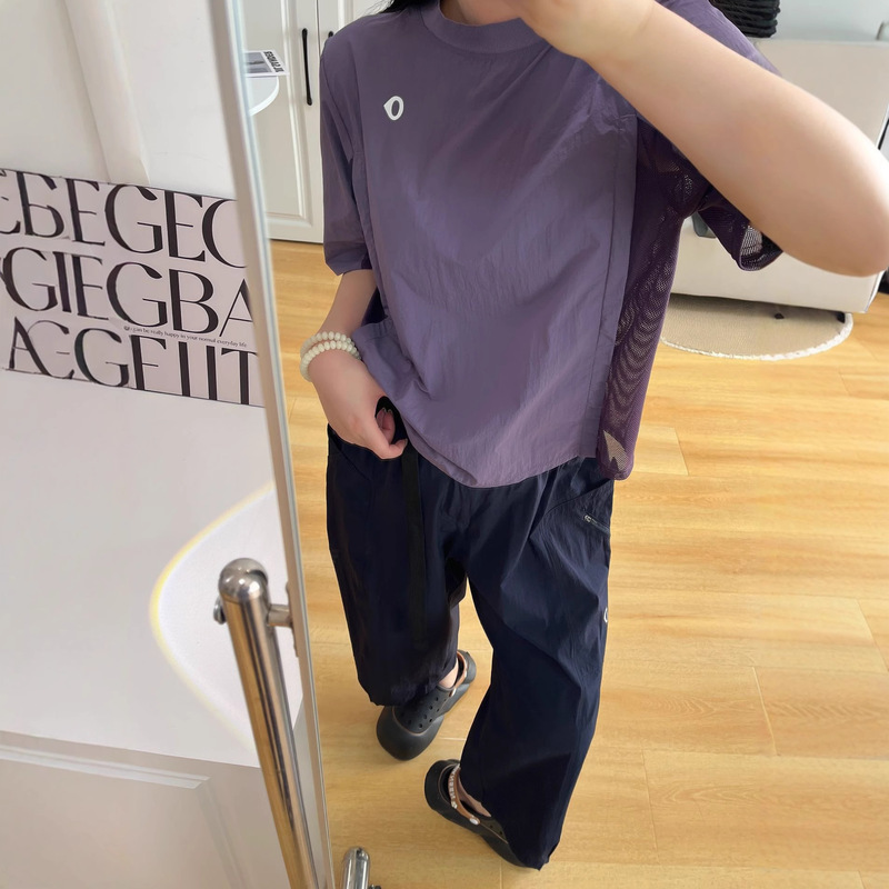 25 Autumn New Product Sujia Casual Easiest for Match Slimming Back Mesh Breathable T-Shirt Women's Back Mesh