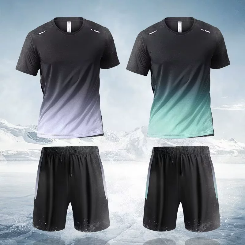 Полный набор экспортных футболок с короткими рукавами, быстросохнущих баскетбольных шорт из ледяного шелка, мужской повседневной спортивной одежды.