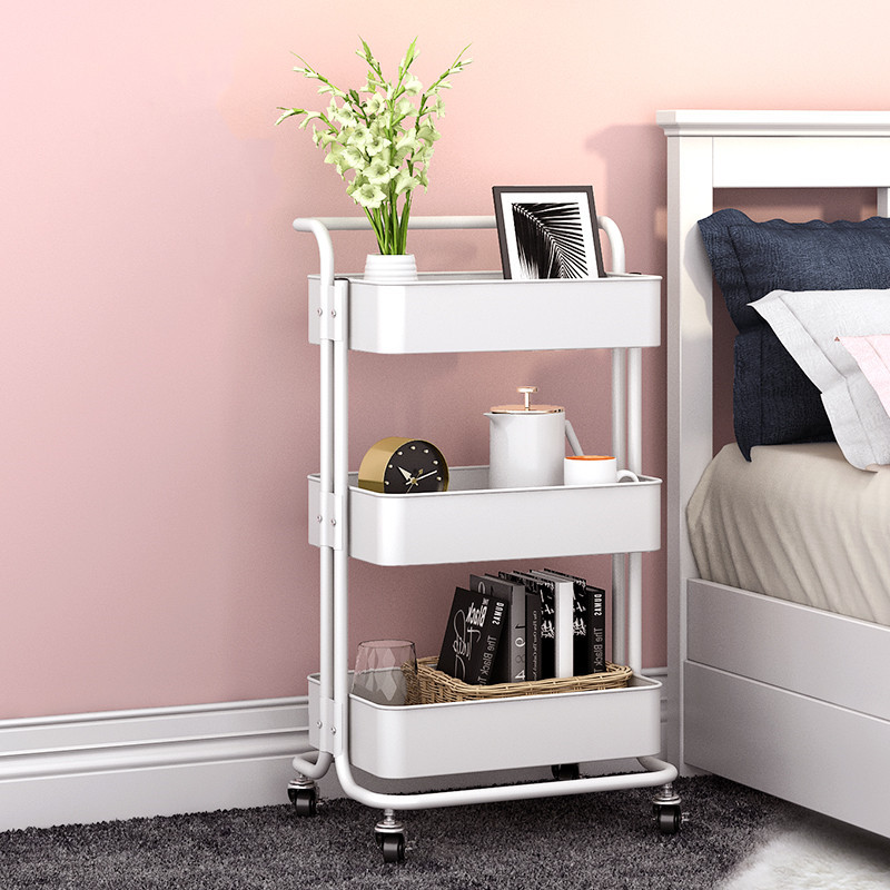 Lastimar metal carro estante de almacenamiento cocina de tres capas móvil belleza piso dormitorio sala de estar estante de almacenamiento