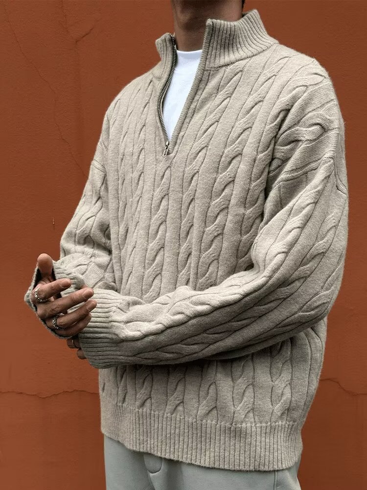 メンズフォレストハーフジッパー太い麻花スタンドカラーセーター男性冬レトロ古いお金風インナーニットジャケット