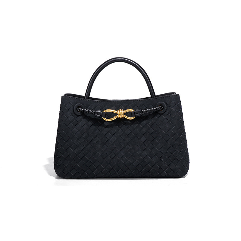 纯手工编织包2025新款麂皮绒磨砂金属扣手提托特女包大容量时尚单