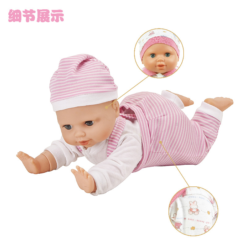 厂家直供儿童玩具16寸电动发声爬行婴儿洋娃娃搪胶仿真娃娃批发