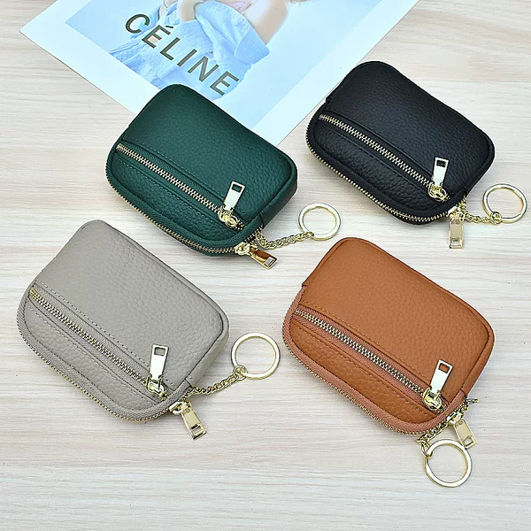 Cowhide New Women's Mini coin purse simple solid color genuine leather money key case lightweight short coin bag