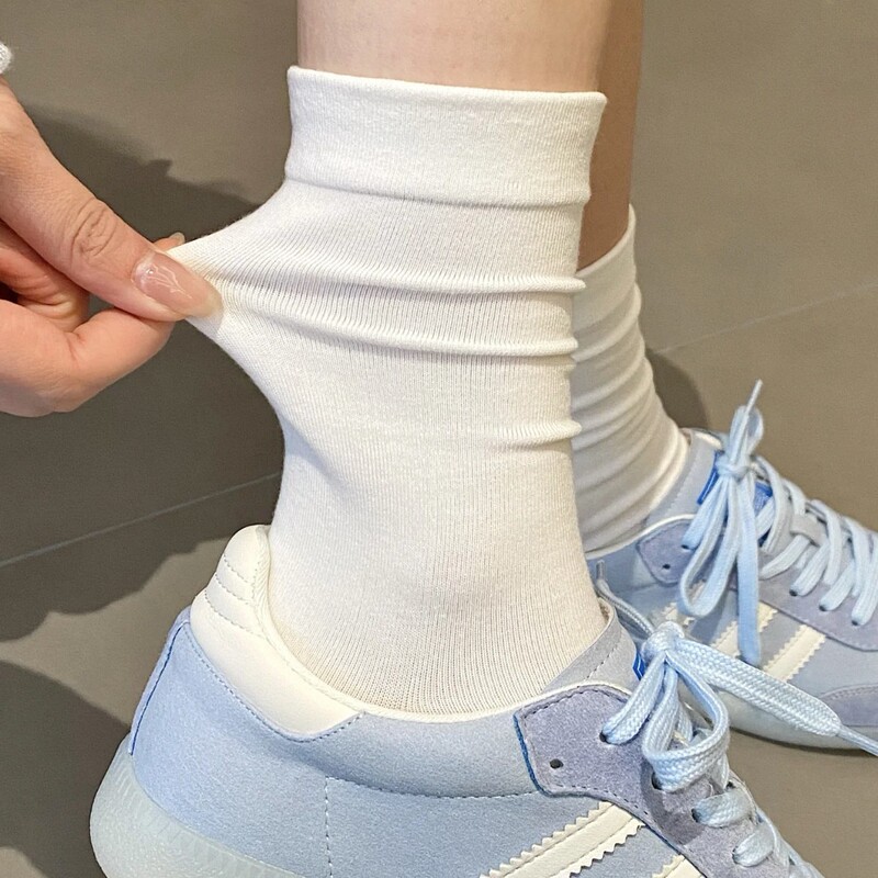 Yuezi Socks Loose Mouth Comfortable Socks Women's Solid Color All-match Mid-tube Socks Piled Socks Simple Fashion Women's Socks Thin