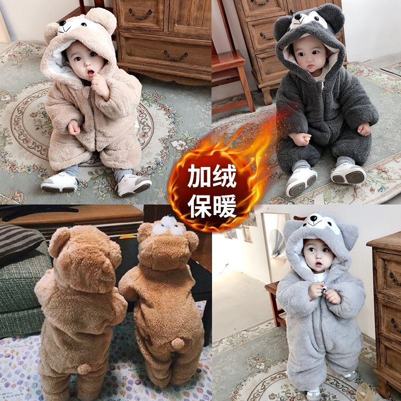 连体衣婴儿冬季加厚加绒衣服儿童睡衣男女宝宝外出服睡袋棉服哈衣