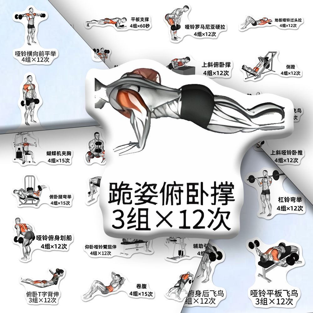 128 Boys' Fitness Training Plan Stickers Fat Burning Aerobic Exercise Reference Stickers DIY Notebook Stickers