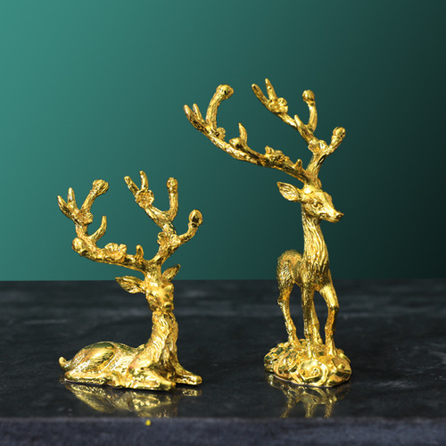 Nordic cross-mirror electroplated metal light luxury style mini sika deer couple ornaments TV cabinet wine cabinet decorative crafts