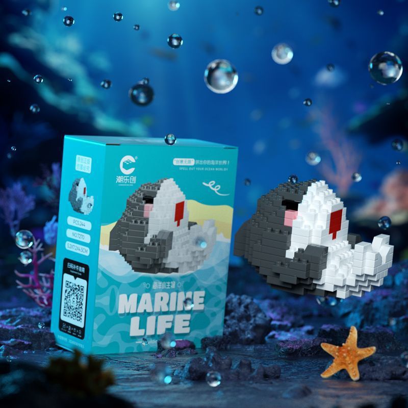 Compatible con Lego Ocean Animal Shark Pez payaso Muñeca de dibujos animados Bloque de construcción de juguete Regalo del día de los niños