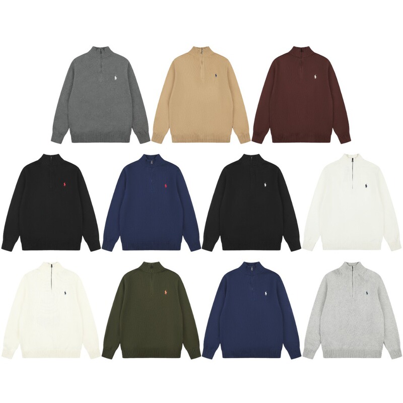 High-quality RL half-zip classic basic versatile sweater for men and women, perfect for autumn and winter, featuring a plain knit design High-quality RL half-zip classic basic versatile sweater for men and women, perfect for autumn and winter, featuring a plain knit design