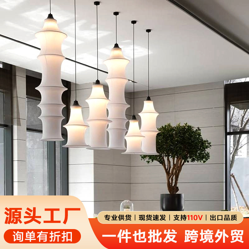 Nordic Silk Fabric Bamboo Chandelier Model Room Tatami Creative Long Distinctive Bamboo Long Lantern New Chinese Style