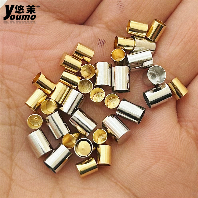 Brason chapado en oro sombrero de cuerda diy accesorios de joyería pesos de cabeza plana trenzado a mano tubo de extremo de hebilla manga sombrero de cobre fondo redondo