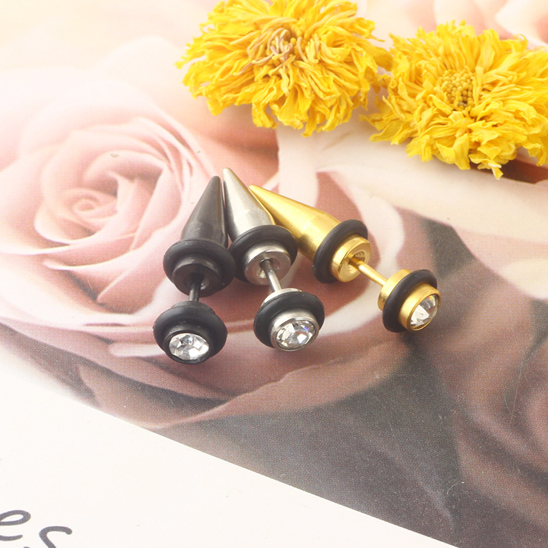 Fashion Titanium Steel Stainless Steel Pointed Cone Bullet Stud Earrings for Boys detail image 11