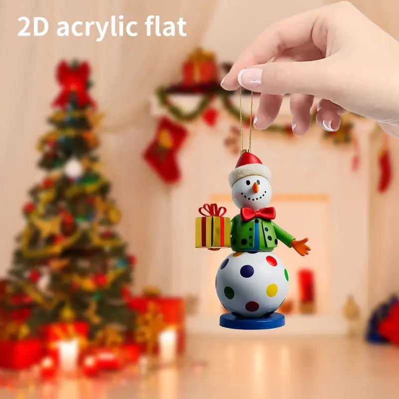 Navidad transfronteriza adorable muñeco de nieve acrílico colgante espejo retrovisor de automóvil plano colgante llavero colgante