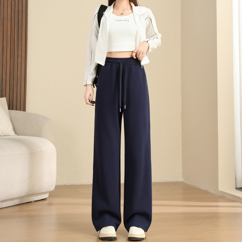 Navy Blue Women's Sweatpants Autumn 2025 New High-Waisted Drape Petite Casual Slim Straight-Leg Joggers 917
