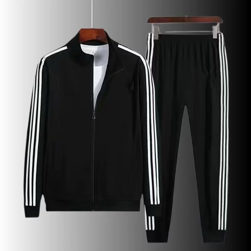 Спортивный костюм‑комплект (куртка + брюки), 3‑полосный стиль, лёгкий, размеры S–5XL