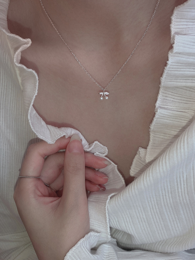 925 sterling silver Chain Material cable chain Chain Type 1 Piece 925 Sterling Silver Cherry 925 Sterling Silver Cable Chain Pendant Necklace