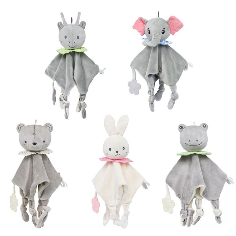 Bbsky Newborn Cute Cartoon Animal Educational Rattle Soothing Towel Children's Chewable Soothing Towel