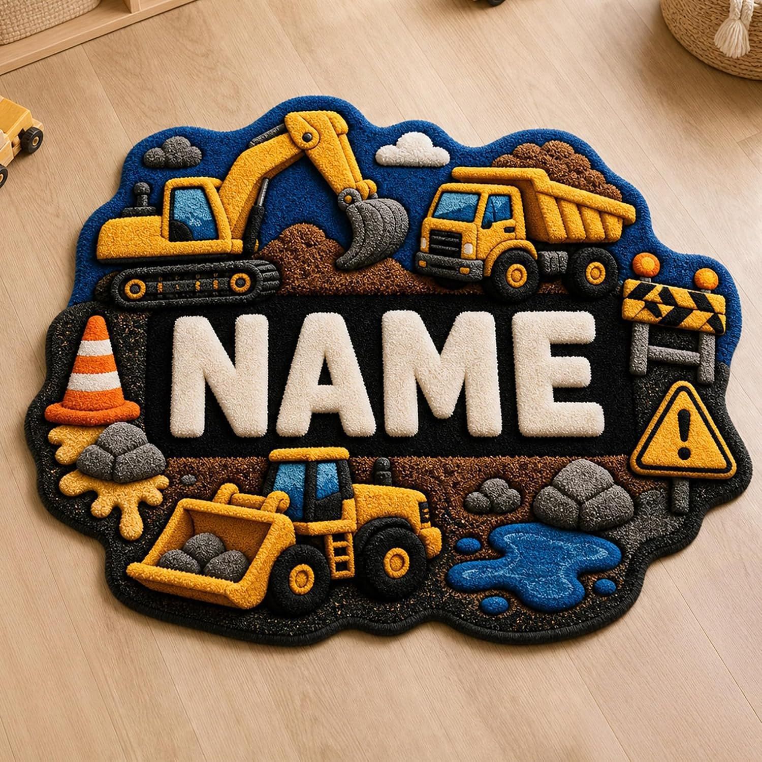 Childish Cartoon Children's Carpet, Imitation Cashmere, Skin-Friendly, Soft and Thick, Children's Room Insulation Foot Mat, Construction Vehicle Racing Mat