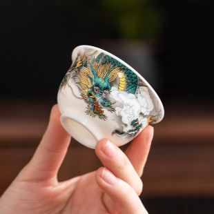 High-end ceramic tea cup Kung Fu Tea Cup master dragon year limited hand painted sheep fat jade white porcelain single cup tea set accessories