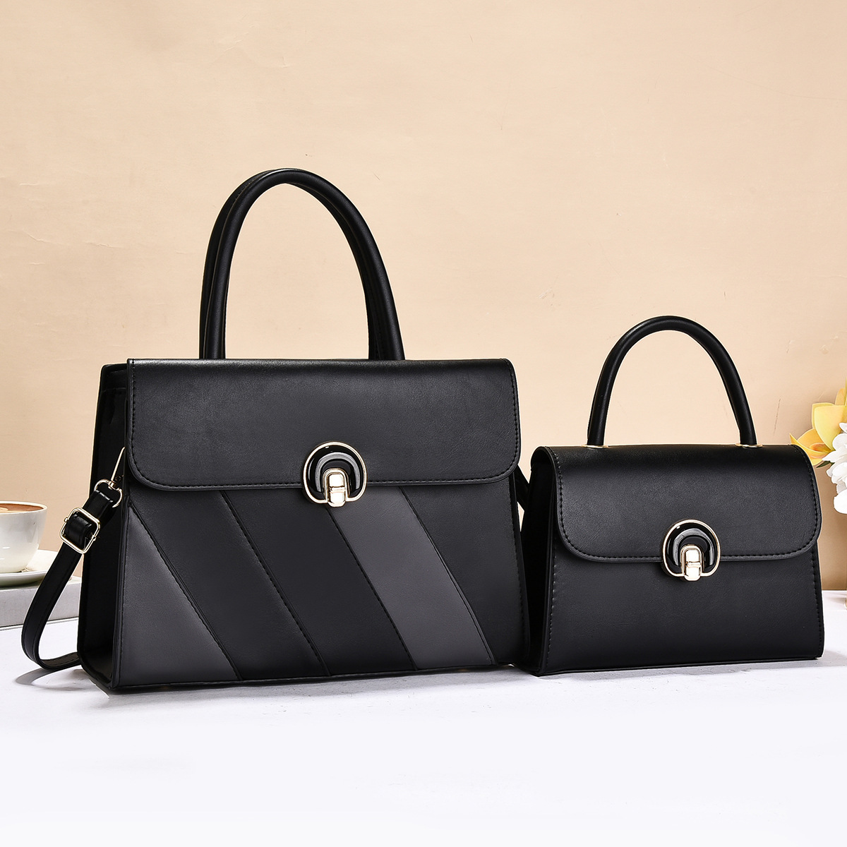 Bolso de dos piezas, bolso de mano a rayas de color contrastante, bolso de hombro casual de moda, bolso de mochila universal, bolsas transfronterizas