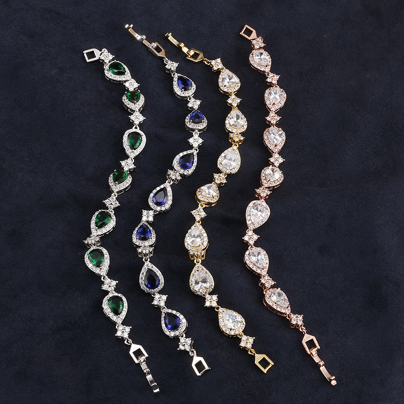 Ins Style Cross-Border Water Drop Diamond Multi-Color Bracelet Fashion Accessible Luxury Women's Bracelet Cross-Border Jewelry Supply Wholesale