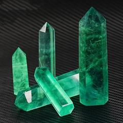 天然水晶绿萤石六棱柱摆件单尖能量柱子原石矿物标本摆件原厂批发