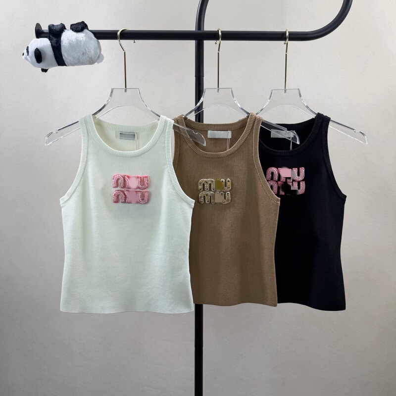 Summer New Arrivals mm Rhinestone Letter Slim-Fit Trendy Brand Multi-Color Breathable Sleeveless Tank Top for Women Cross-Border European and American Style