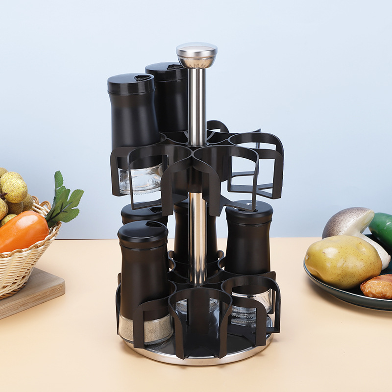 Cocina de acero inoxidable botella de condimento multifunción faro estante giratorio barbacoa condimento tarro comino botella traje al por mayor