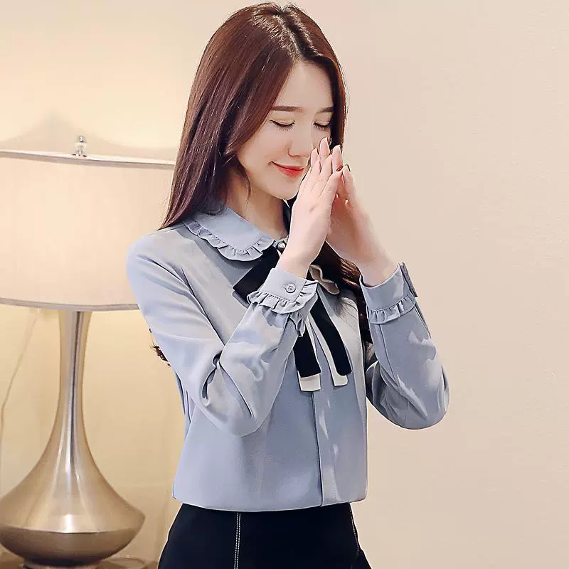 Autumn shiffon base shirt with bow