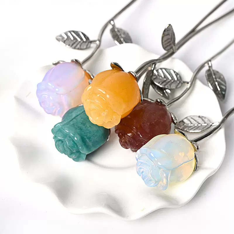 批发天然水晶玫瑰花原石雕刻家居办公水晶工艺品摆件情人节礼物