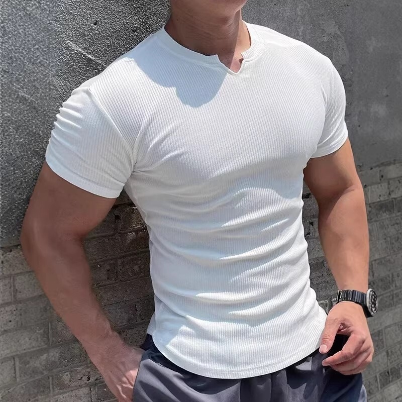 V-Neck Sports T-Shirt for Men, High Elasticity, Summer Slim Fit, Compression, Quick-Drying, Running Training, Fitness Vest for Men V-Neck Sports T-Shirt for Men, High Elasticity, Summer Slim Fit, Compression, Quick-Drying, Running Training, Fitness Vest for Men