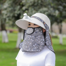 防晒帽子女夏骑电动车遮脸面罩防紫外线妈妈电风扇采茶遮阳太阳帽