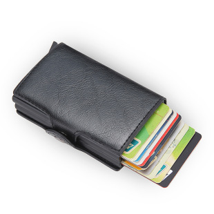 RFID anti-theft brush double box metal automatic card bag aluminum alloy large capacity one key out card wallet carbon fiber card clip