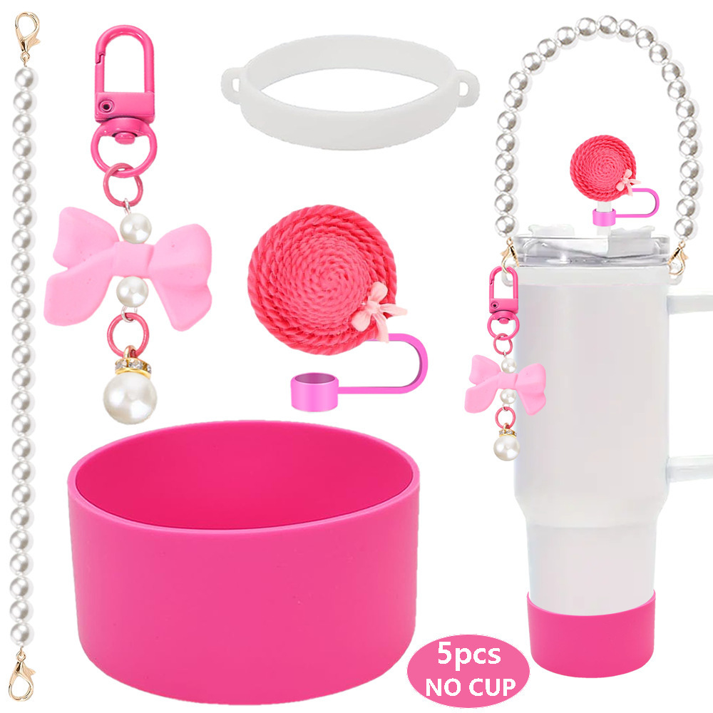 7pcs taza Stanley cuerda de mano colgante de silicona flor tapa de pajita bola de felpa colgante de copa cadena de taza de color