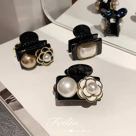 2022新款小号抓夹复古花朵珍珠发夹后脑勺发抓气质优雅网红发饰女